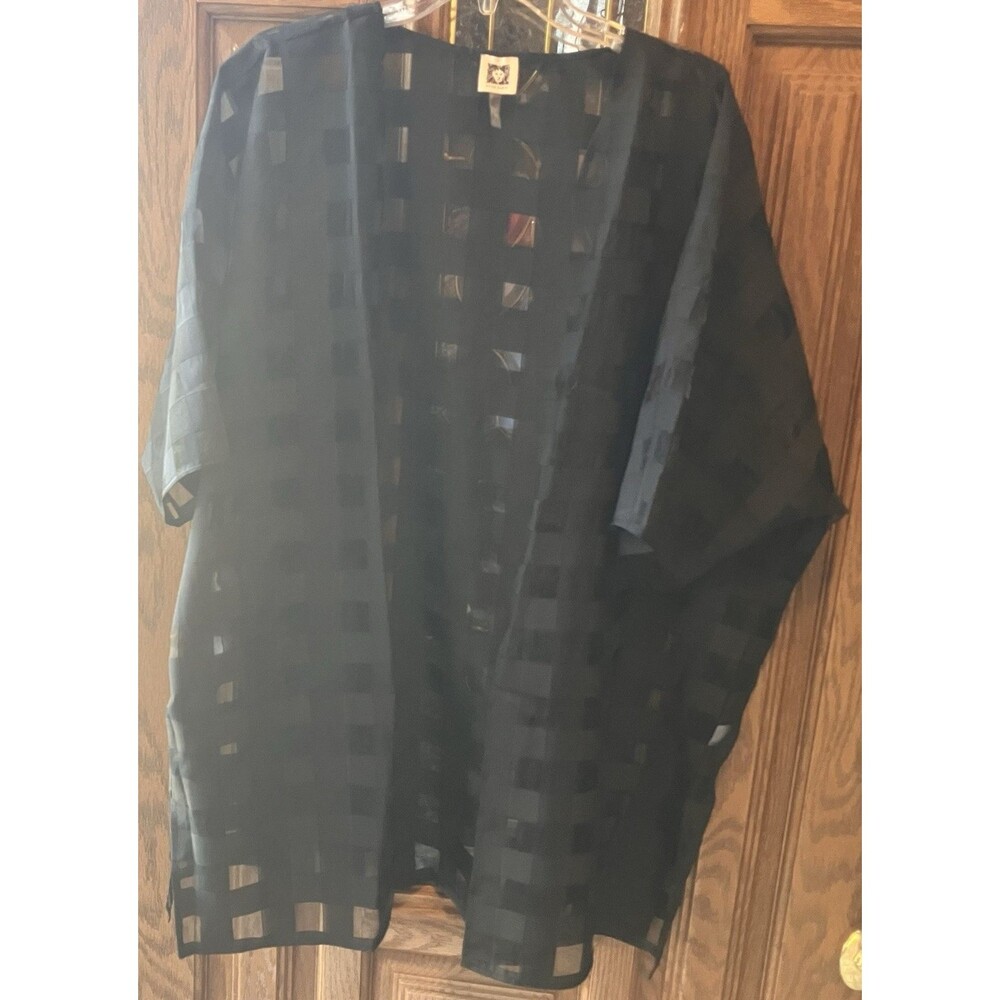 Anne Klein Oversized Sheer Window Blouse Cardigan SZ S/M Black Dolman Sleeve EUC